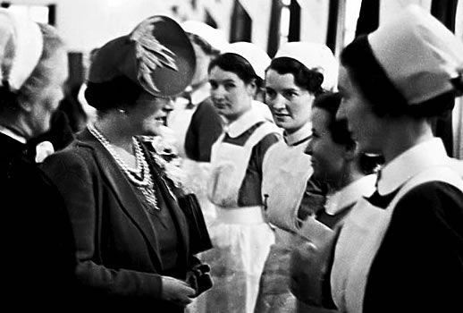 Queen Elizabeth (later Queen Mother) visits the hutted hospital 1941